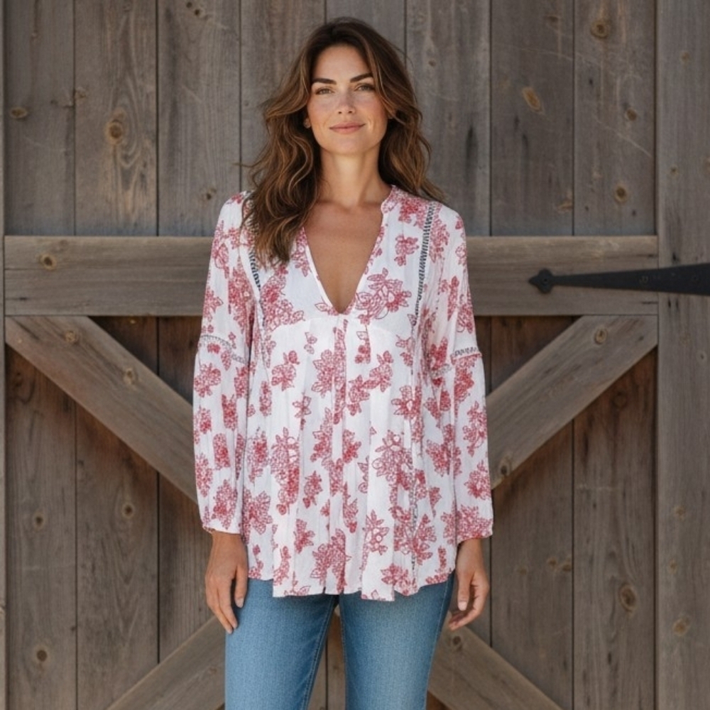 Anthropologie Floral Pheasant Top